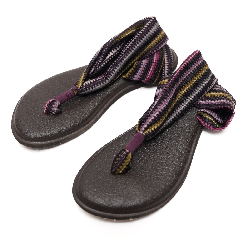 Sanuk Yoga Sling Sandals Womens 6 Multicolored Striped‎ Knit Purple Brown Boho